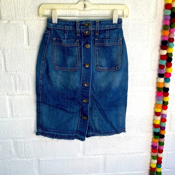 Rag & Bone Denim Button Down Jean Pencil Raw Hem Skirt sz 24 - Picture 3 of 9